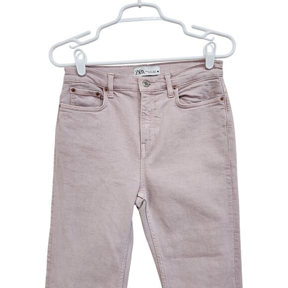 Zara Bootcut Jeans High Rise Regular Fit Raw Hem Stretch Denim Light Pink Size 4 - Picture 3 of 6
